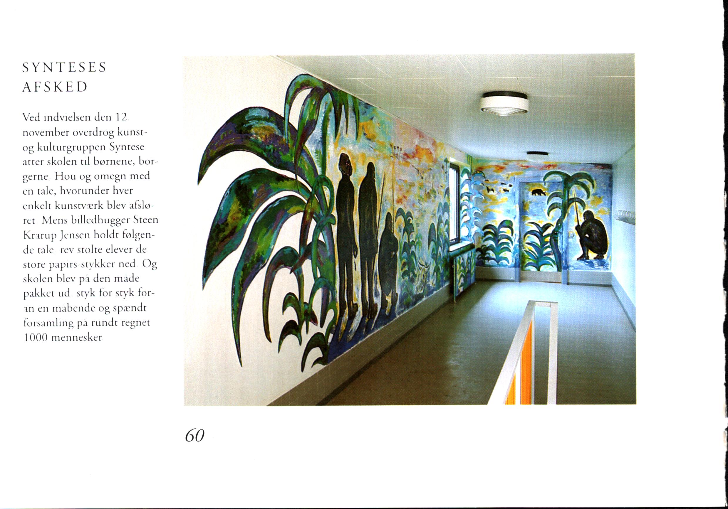 Fortiden. Vægmaleri (del af udsmykning, Hou Skole). Fra bogen Lidt om Herfra min verden går. Syntese, Ole Butzbach, Hanne Hansen. Medio november 1993.