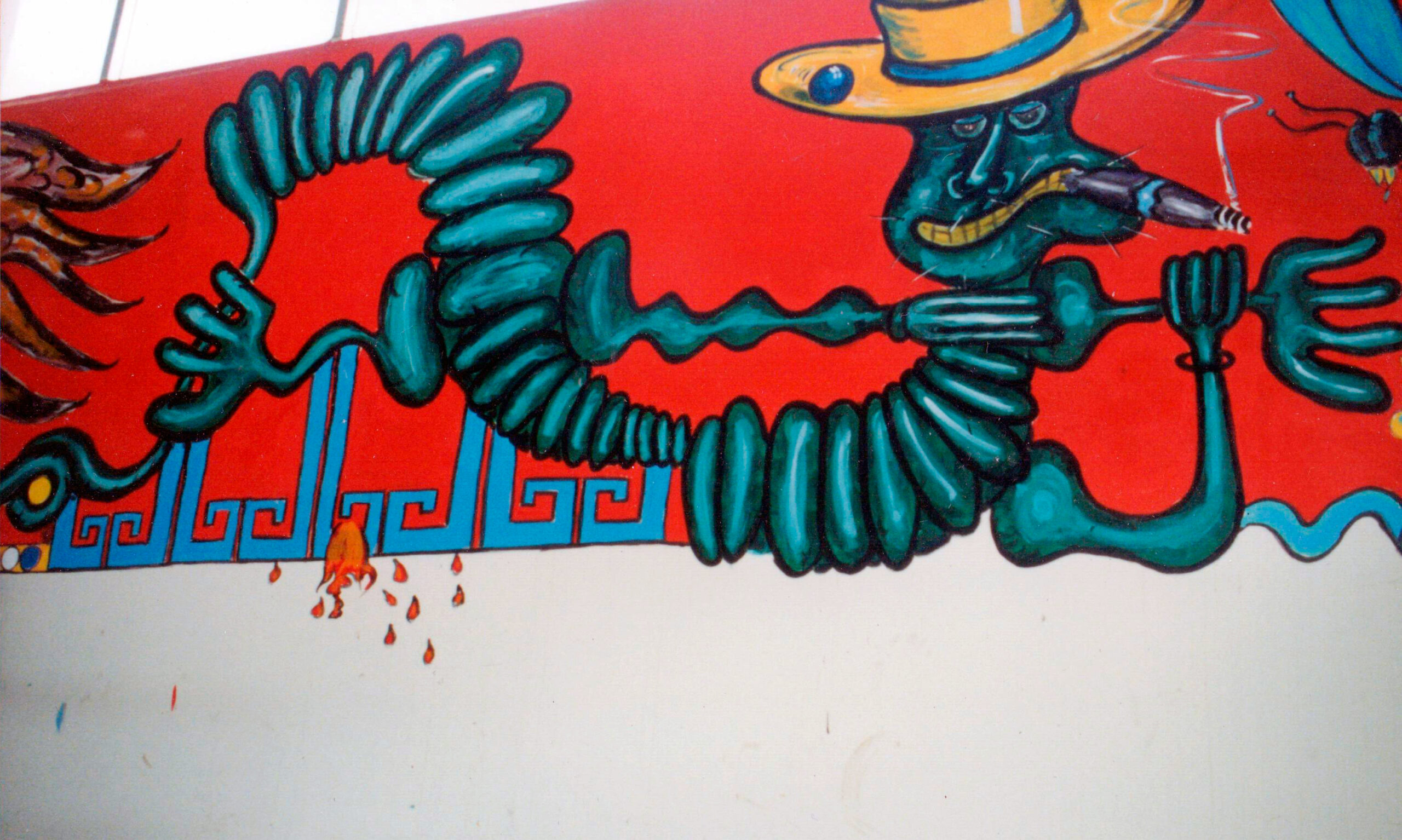 Kaktus-Gribedyr. Del af vægmaleri (Biblioteca Nacional de Nicaragua, Managua, Nicaragua. Projekt Ruinas Del Gran Hotel). Syntese. Primo december 1988.