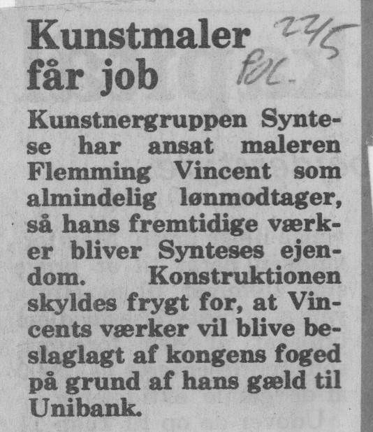 Kunstmaler får job. Omtale (Retssag. Den lange rejse. Charlottenborg 1989, København). Politiken.