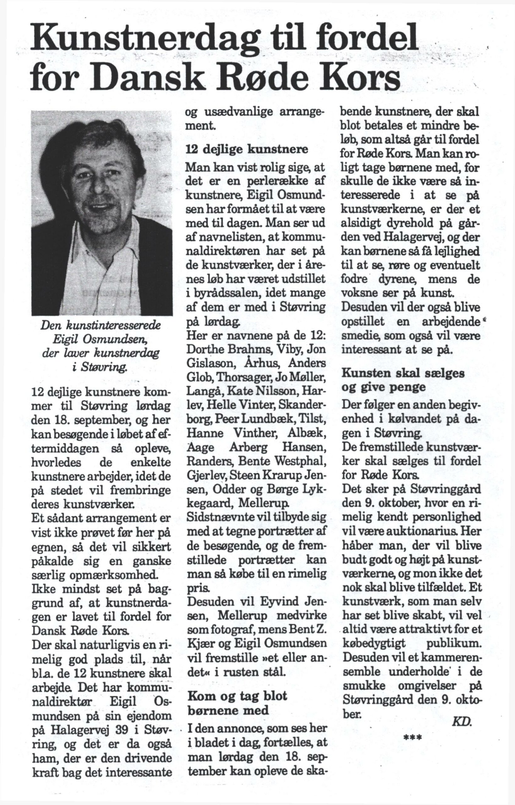 Kunstnerdag til fordel for Dansk Røde Kors. Støvring. KD. Medie ukendt. Dateret 1993.