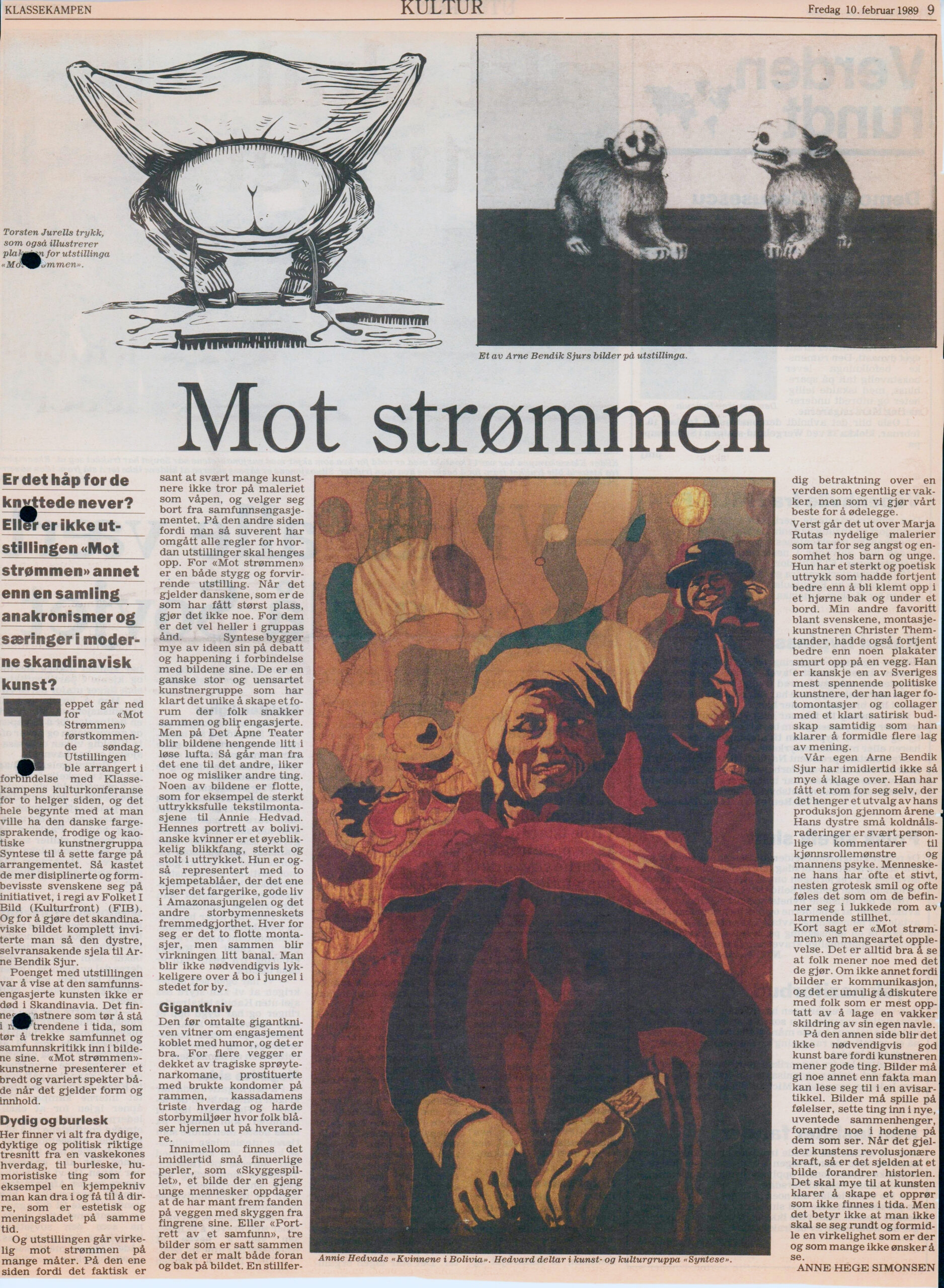 Mot Strømmen. Anmeldelse (Nordisk kulturkonference. Mot Strømmen 1989, Oslo). Anne Hege Simonsen. Klassekampen.