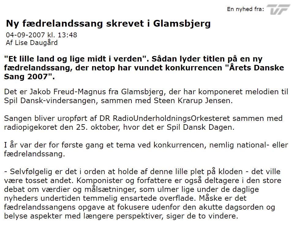 Ny fædrelandssang skrevet i Glamsbjerg. Lise Daugård. TV-Fyn.