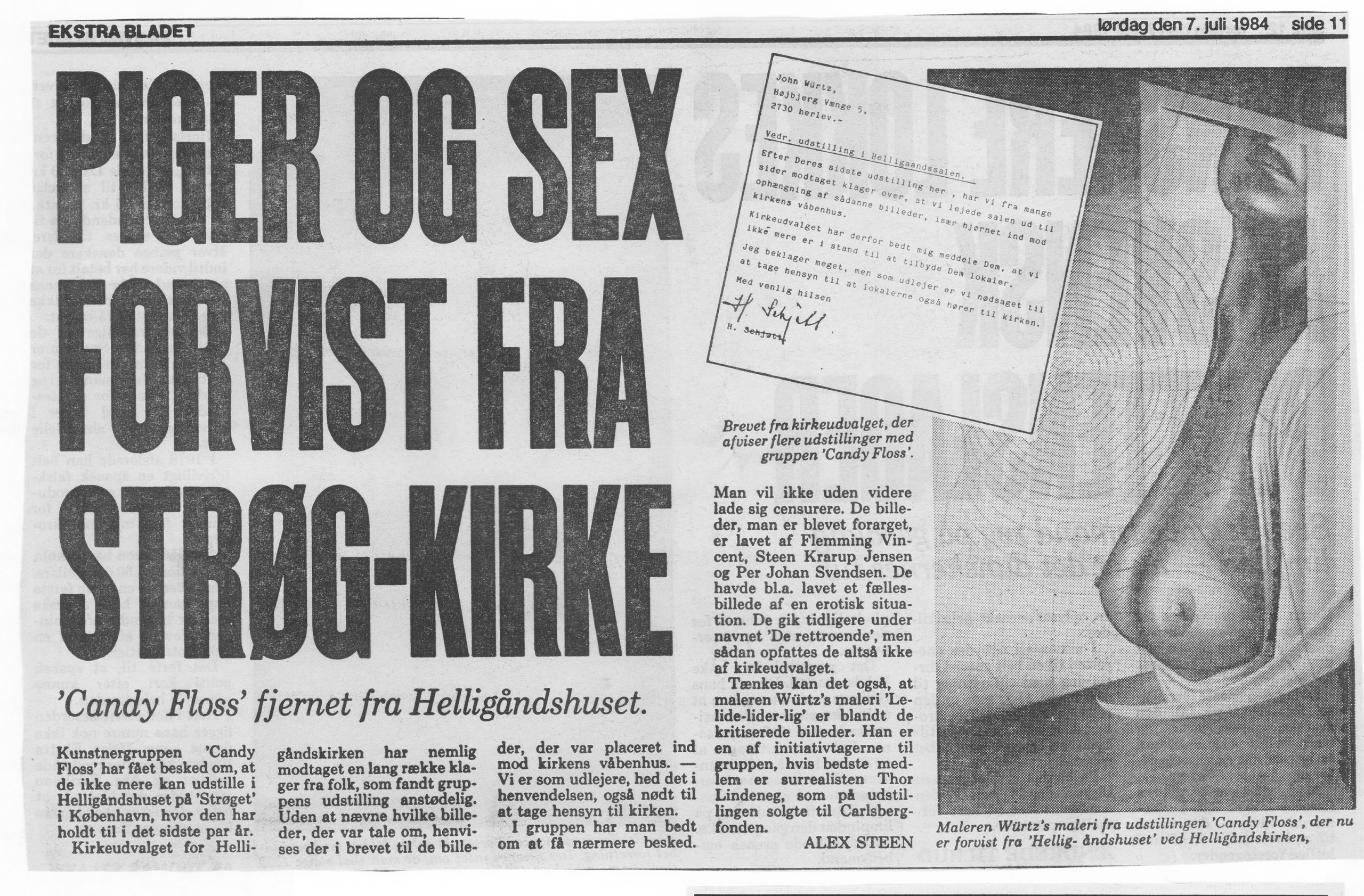 Piger og sex forvist fra strøg-kirke. Omtale(Candy Floss, Helligåndskirken, København). Ekstrabladet.