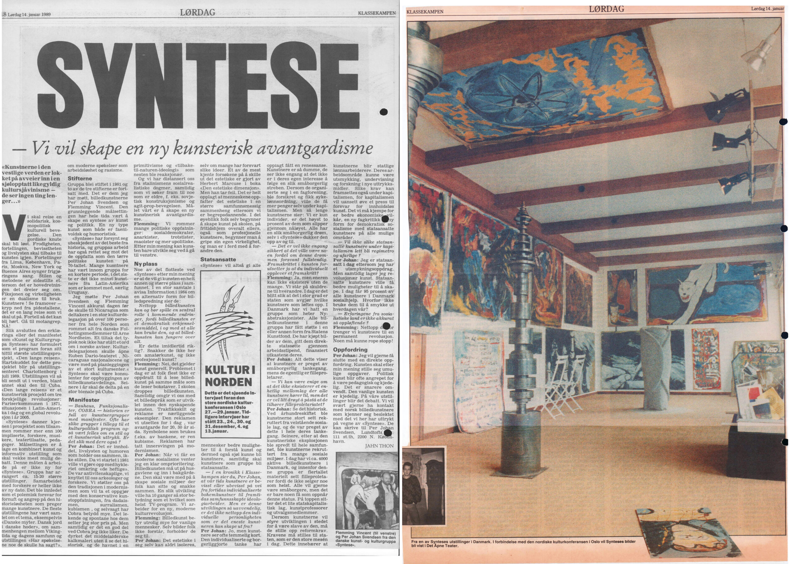 Syntese. Interview (Nordisk kulturkonference. Mot strømmen 1989, Oslo). Jahn Thon. Norsk Klassekampen.